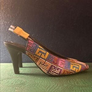 Balmain multicolored woven thread logo print slingback, size 37 IT